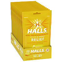 HALLS Triple Action Cough Drops, Honey-Lemon, 30/Bag, 12 Bags/Box (CDB28694)