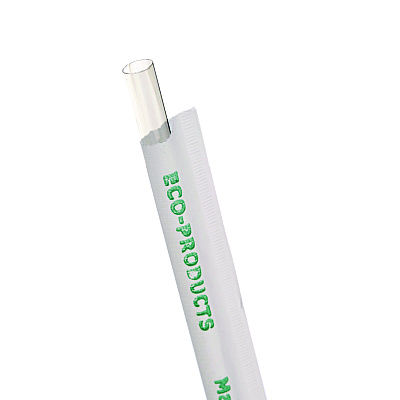 Eco-Products Clear Wrapped Straw, 7.75", PLA, 400/Pack, 24 Packs/Carton (ECOEPST770)