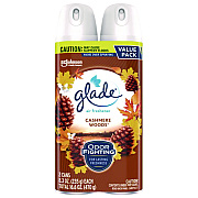 Glade Air Freshener, Cashmere Woods Scent, 8.3 oz Aerosol Can, 2/Pack (377361PK)