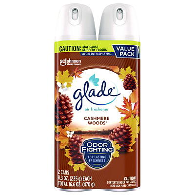 Glade Air Freshener, Cashmere Woods Scent, 8.3 oz Aerosol Can, 2/Pack (377361PK)
