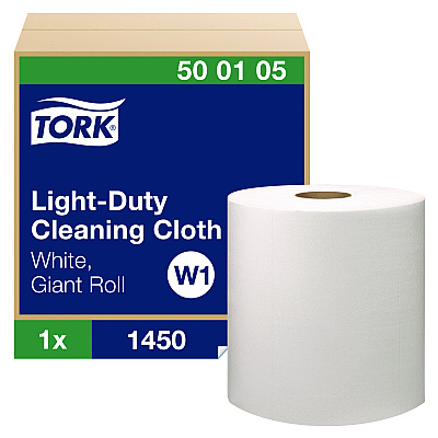 Tork Light Duty Cleaning Cloth, Giant Roll, 1-Ply, 9 x 12.4, White, 1,450 Sheet Roll/Carton (TRK500105)
