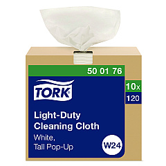 Tork Light Duty Cleaning Cloth Pop Up Box, 1-Ply, 8.3 x 16.1, White, 120 Cloths/Pack, 10 Packs/Carton (TRK500176)