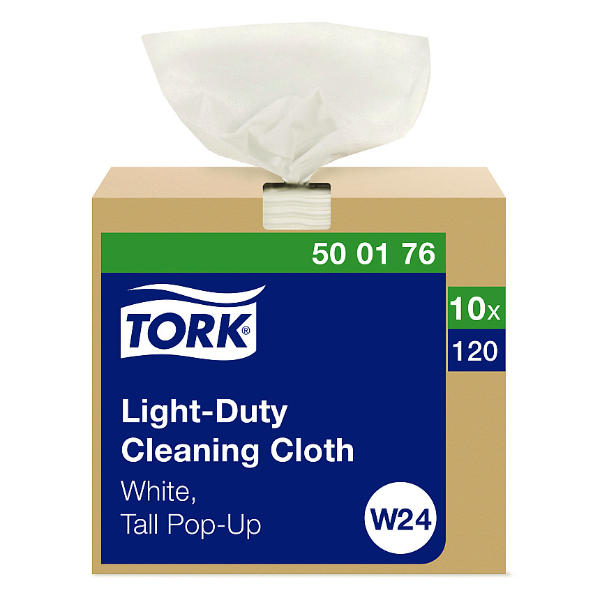 Tork Light Duty Cleaning Cloth Pop Up Box, 1-Ply, 8.3 x 16.1, White, 120 Cloths/Pack, 10 Packs/Carton (TRK500176)