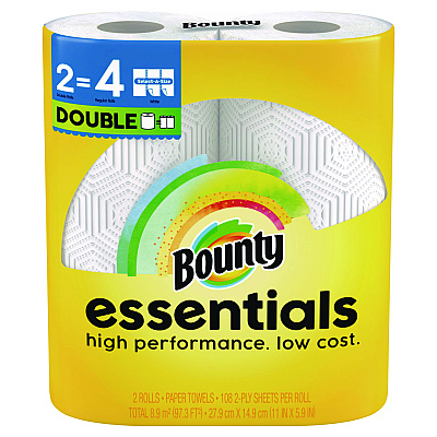 Bounty Essentials Select-A-Size Kitchen Roll Paper Towels, 2-Ply, White, 108 Sheets/Roll, 2/Pack, 8 Packs/Carton (PGC14019)