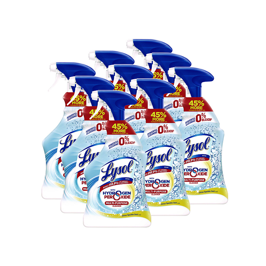 LYSOL Multi-Purpose Hydrogen Peroxide Cleaner, Citrus Sparkle Zest, 32 oz Trigger Spray Bottle, 9/Carton (RAC89289CT)