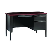 Alera Single Pedestal Steel Desk, 45" x 24" x 29.5", Mahogany/Charcoal, Charcoal Legs (ALEHSD4524CM)