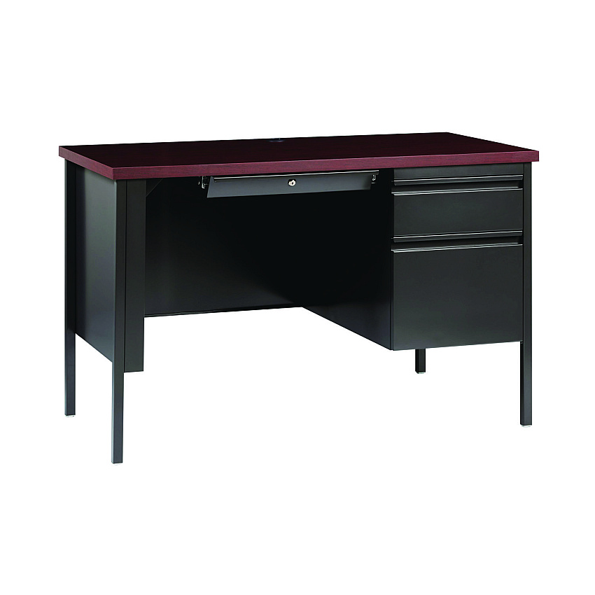 Alera Single Pedestal Steel Desk, 45" x 24" x 29.5", Mahogany/Charcoal, Charcoal Legs (ALEHSD4524CM)