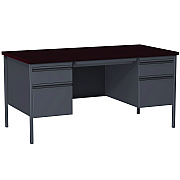 Alera Double Pedestal Steel Desk, 60" x 30" x 29.5", Mahogany/Charcoal, Charcoal Legs (ALEHSD6030CM)