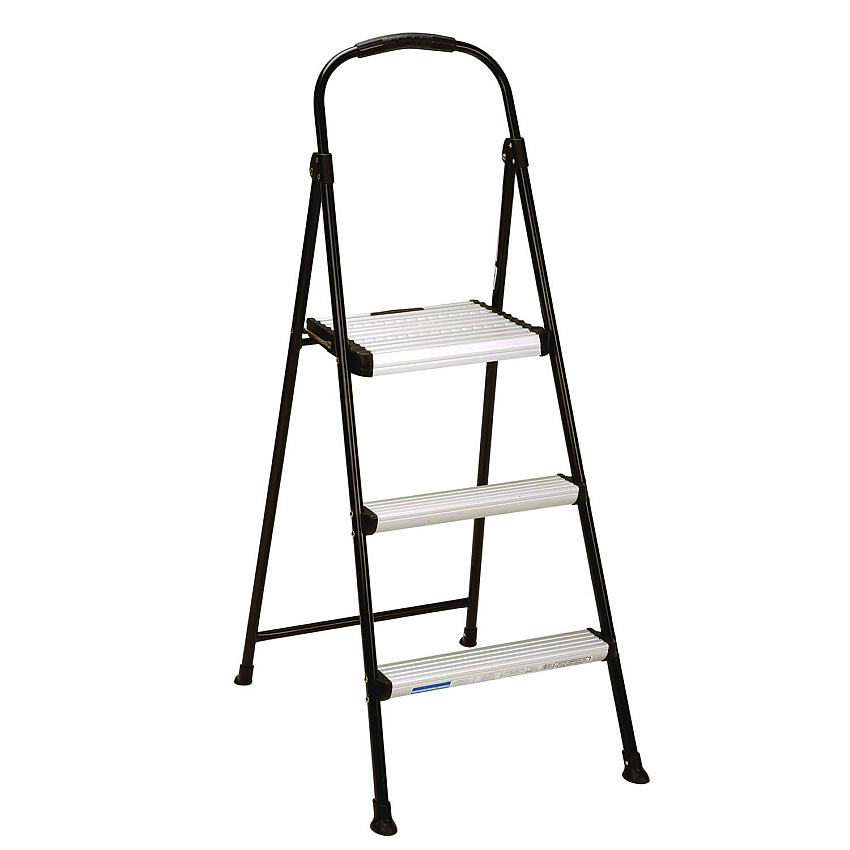 COSCO 3-Step Stepstool, 250 lb, 28.75" Tall, 28.35" Spread, Black/Silver (11425ABK1E)