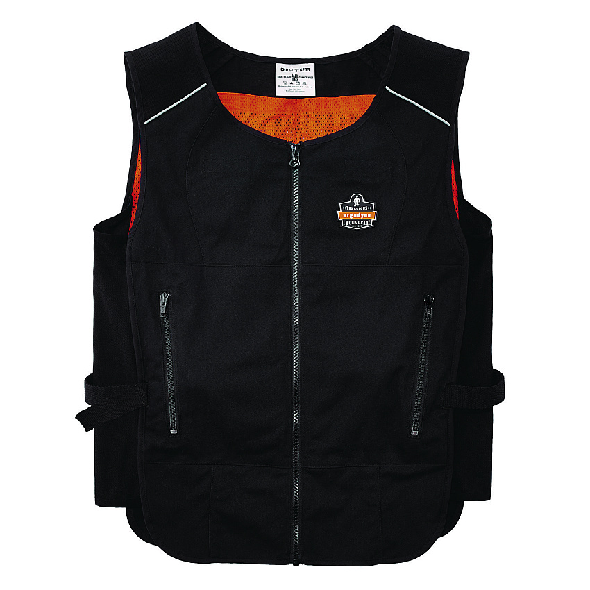ergodyne Chill-Its 6255 Lightweight Phase Change Cooling Vest, Cotton/Polyester, 2X-Large/3X-Large, Black (EGO12124)
