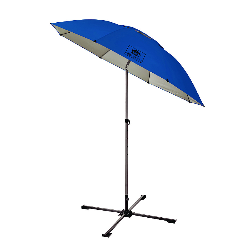 ergodyne SHAX 6199 Lightweight Work Umbrella and Stand Kit, 90" Span, 92" Long, Blue Canopy (EGO12966)