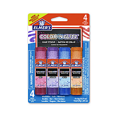 Elmer's Glitter Glue Sticks, 0.21 oz, Applies Assorted Colors, Dries Clear Glitter, 4/Pack (EPI2197114)