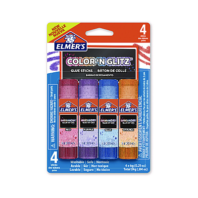 Elmer's Glitter Glue Sticks, 0.21 oz, Applies Assorted Colors, Dries Clear Glitter, 4/Pack (EPI2197114)
