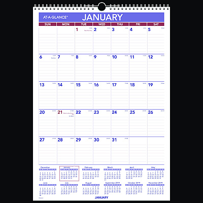 AT-A-GLANCE Erasable Wall Calendar, 12 x 17, White Sheets, 12-Month (Jan to Dec): 2026 (PMLM0228)