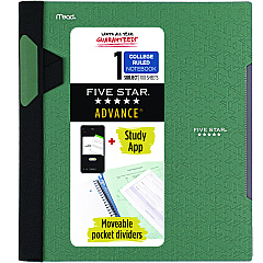 Five Star Advance Wirebound Notebook, Two Pockets, 1-Subject, Medium/College Rule, Randomly Assorted Cover Color, (100) 11 x 8.5 Sheets (MEA06322)