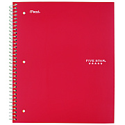Five Star Wirebound Notebook with Two Pockets, 1-Subject, Medium/College Rule, Red Cover, (100) 11 x 8.5 Sheets (MEA72053)