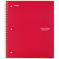Five Star Wirebound Notebook with Two Pockets, 1-Subject, Medium/College Rule, Red Cover, (100) 11 x 8.5 Sheets (MEA72053)