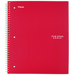Five Star Wirebound Notebook with Two Pockets, 1-Subject, Medium/College Rule, Red Cover, (100) 11 x 8.5 Sheets (MEA72053)