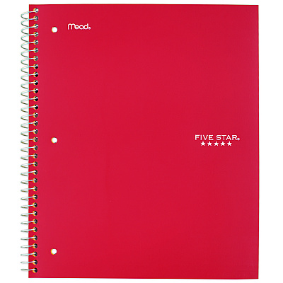 Five Star Wirebound Notebook with Two Pockets, 1-Subject, Medium/College Rule, Red Cover, (100) 11 x 8.5 Sheets (MEA72053)