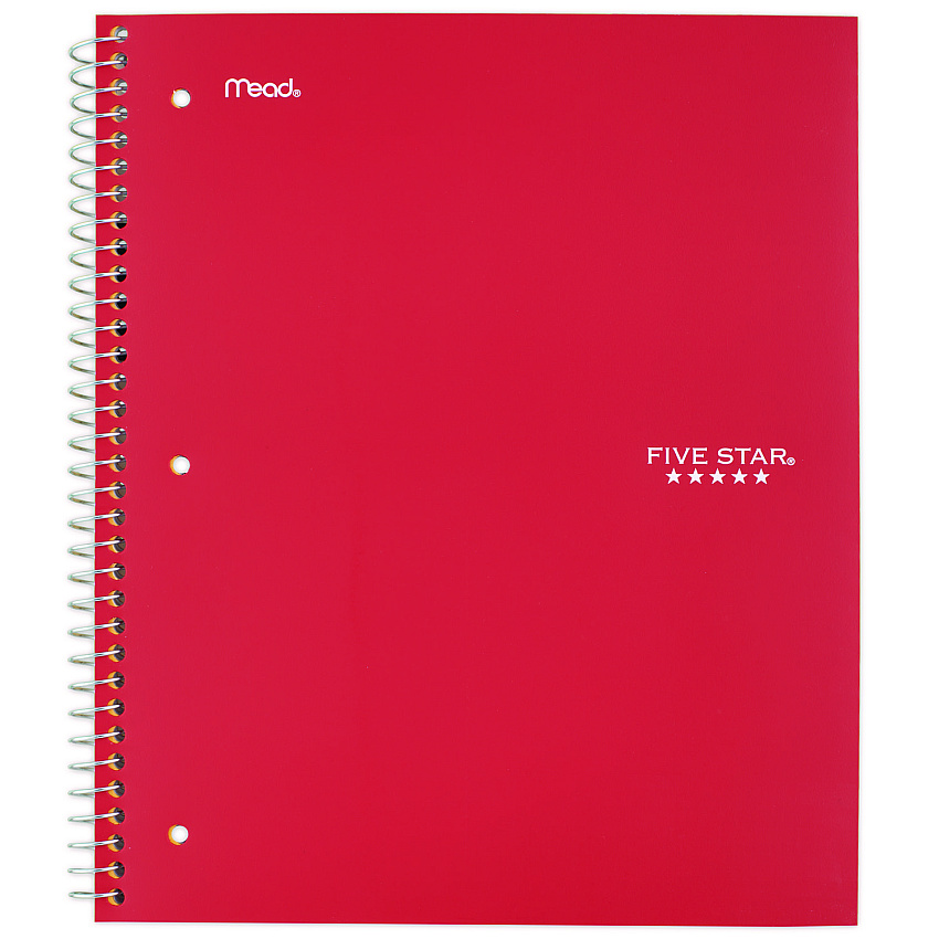 Five Star Wirebound Notebook with Two Pockets, 1-Subject, Medium/College Rule, Red Cover, (100) 11 x 8.5 Sheets (MEA72053)