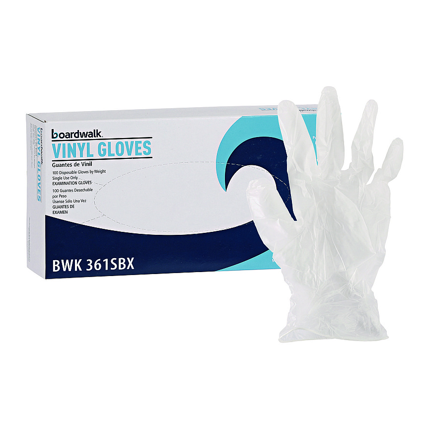 Boardwalk Exam Vinyl Gloves, Clear, Small, 3 3/5 mil, 100/Box, 10 Boxes/Carton (BWK361SCT)