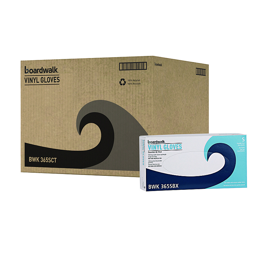Boardwalk General Purpose Vinyl Gloves, Powder/Latex-Free, 2.6 mil, Small, Clear, 100/Box, 10 Boxes/Carton (BWK365SCT)