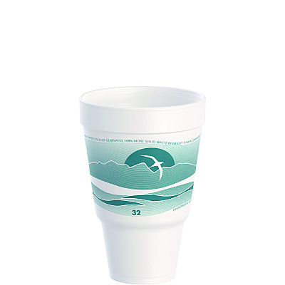 Dart J Cup Insulated Foam Pedestal Cups, 32 oz, Printed, Teal/White, 25/Sleeve, 20 Sleeves/Carton (DCC32AJ32H)