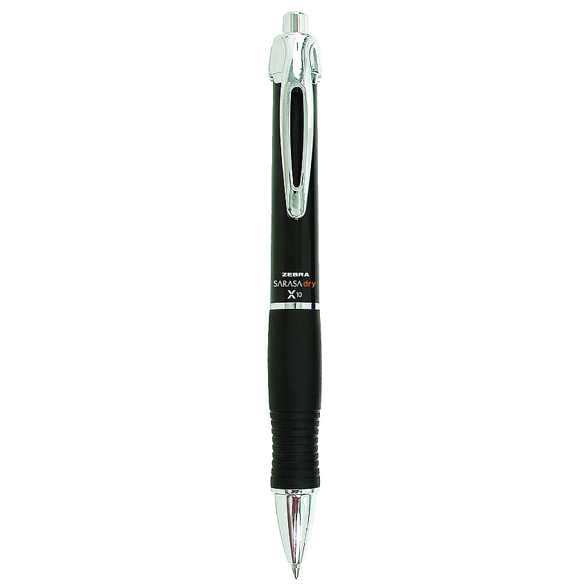 Zebra Sarasa Dry X10 Gel Pen, Retractable, Medium 0.7 mm, Black Ink, Black/Silver Barrel, 12/Pack (ZEB42610)