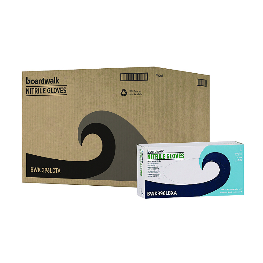 Boardwalk Disposable General-Purpose Powder-Free Nitrile Gloves, Large, Black, 4.4 mil, 100/Box, 10 Boxes/Carton (BWK396LCTA)