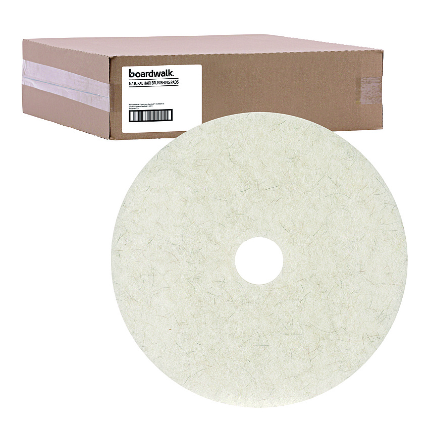 Boardwalk Natural Burnishing Floor Pads, 21" Diameter, White, 5/Carton (BWK4021NAT)