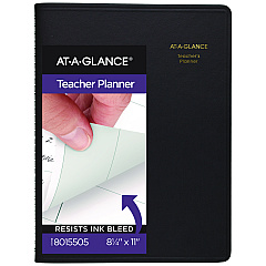 AT-A-GLANCE Undated Teacher's Planner, Weekly, Two-Page Spread (Nine Classes), 10.88 x 8.25, Black Cover (AAG8015505)