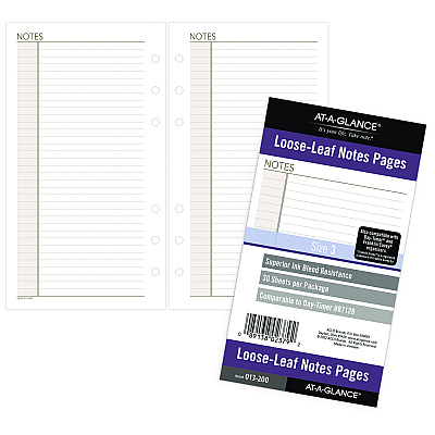 AT-A-GLANCE Lined Notes Pages for Planners/Organizers, 6.75 x 3.75, White Sheets, Undated (AAG013200)