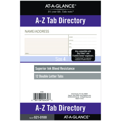 Telephone/Address 1/12-Cut A-Z Tab Refill for Planners/Organizers, 8.5 x 5.5, White Sheets, Undated Telephone/Address 1/12-Cut A-Z Tab Refill for Planners/Organizers, 8.5 x 5.5, White Sheets, Undated