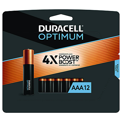 Duracell Optimum Alkaline AAA Batteries, 12/Pack (DUROPT2400B12PR)