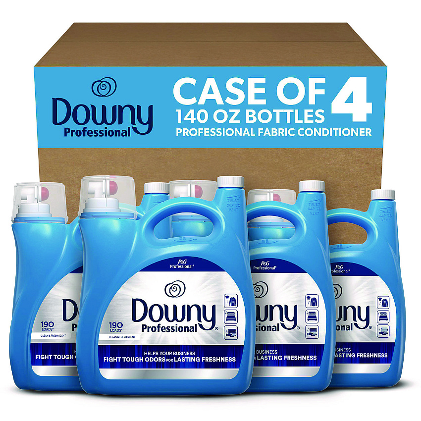 Downy Commercial Liquid Fabric Softener, Clean and Fresh Scent, 140 oz Pour Bottle, 4/Carton (PGC14121)