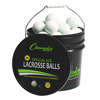 Champion Sports Lacrosse Balls in a Bucket, 11" x 11" Bucket with 36 White Rubber Balls (CSILBWN36)