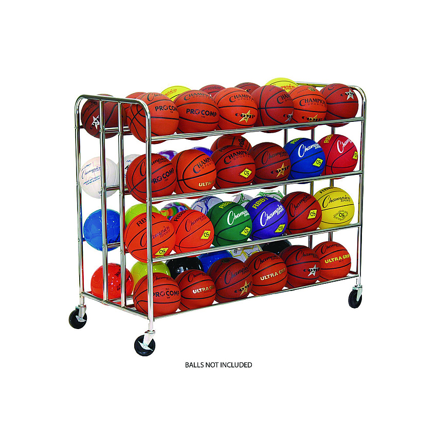 Champion Sports 48 Ball Double Wide Ball Cart, Metal, 176 lb Capacity, 24 x 55.5 x 46.5, Chrome (CSIBRC48)