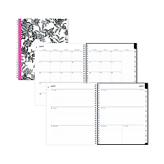 Blue Sky Analeis Create-Your-Own Cover Weekly/Monthly Planner, Floral, 11 x 8.5, White/Black/Coral, 12-Month (July to June): 2025-2026 (130606)