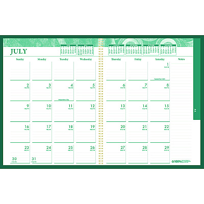 House of Doolittle 100% Recycled MonoBright Monthly/Weekly Planner, 11 x 8.5, Green/Gold Cover, 12-Month (July to June): 2025 to 2026 (283509)