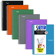 Five Star Wirebound Notebook, 5-Subject, Medium/College Rule, Assorted Cover Color, (150) 9.5 x 6.63 Sheets, 6/Pack (MEA840030A)