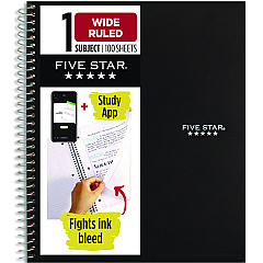Five Star Wirebound Notebook, 1-Subject, Wide/Legal Rule, Black Cover, (100) 10. x 8.63 Sheets (MEA930010A)