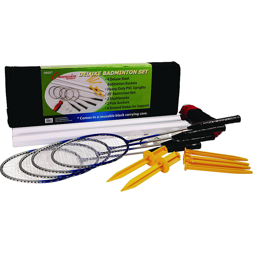 Champion Sports Deluxe Badminton Set, 20 ft Net with 4 Rackets, 2 Shuttlecocks (CSIDBSET)