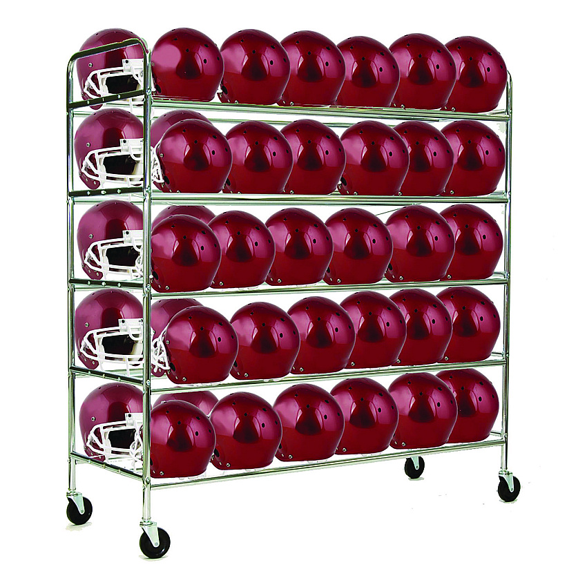 Champion Sports 60 Helmet Football Cart, Five Shelves, Metal, 176 lb Capacity, 24" x 61" x 65", Chrome (FBHC)