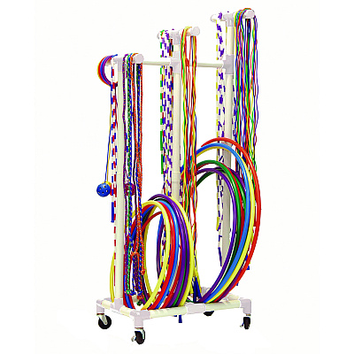 Champion Sports Jump Rope and Hoop Cart, Plastic, 19 x 28 x 69, White (CSIRHRACK)