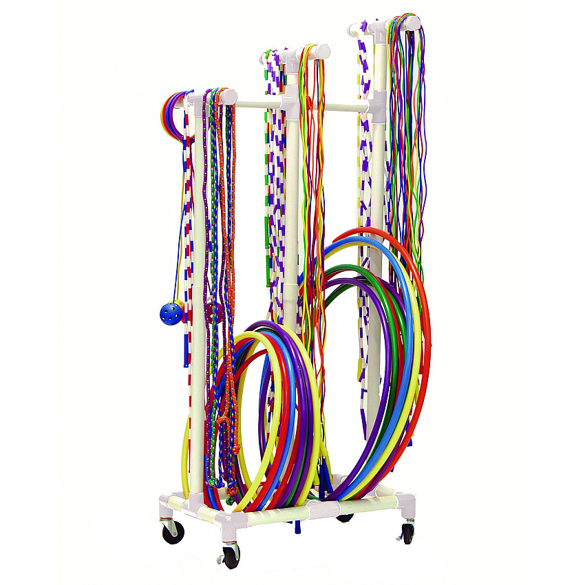 Champion Sports Jump Rope and Hoop Cart, Plastic, 19 x 28 x 69, White (CSIRHRACK)