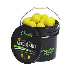 Champion Sports Lacrosse Balls in a Bucket, 11" x 11" Bucket with 36 Yellow Rubber Balls (CSILBYN36)
