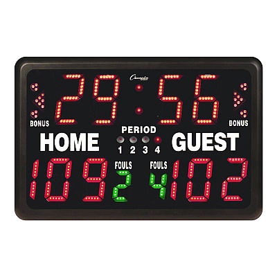 Champion Sports Tabletop Indoor Electronic Scoreboard, 24" x 16" x 10", Black Face, Red/Green/Yellow Graphics (CSIT90)