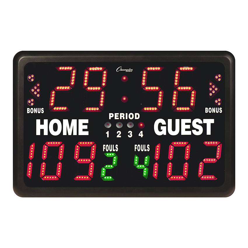 Champion Sports Tabletop Indoor Electronic Scoreboard, 24" x 16" x 10", Black Face, Red/Green/Yellow Graphics (CSIT90)