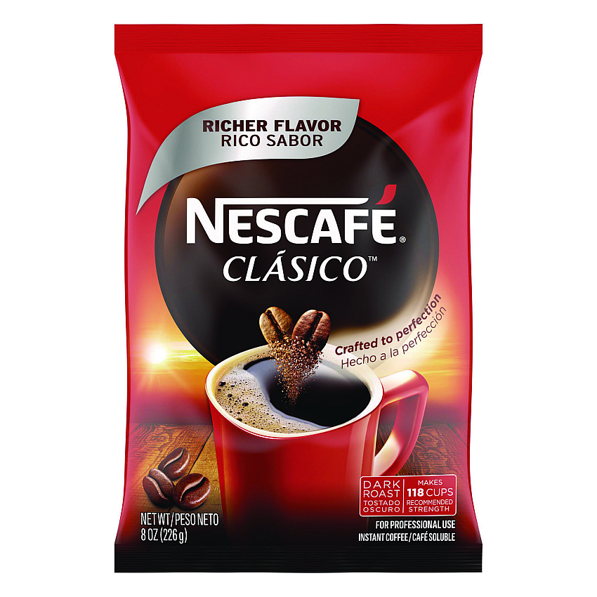 Nescaf Clasico Dark Roast Instant Coffee, 8 oz Pouch (NES70948)
