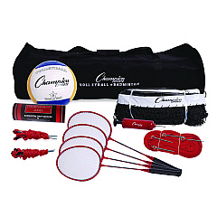Champion Sports Deluxe Volleyball/Badminton Tournament Set, (4) Rackets/(2) Shuttlecocks/(2) Birdies/Net/Pump/Volleyball (CSICG202)